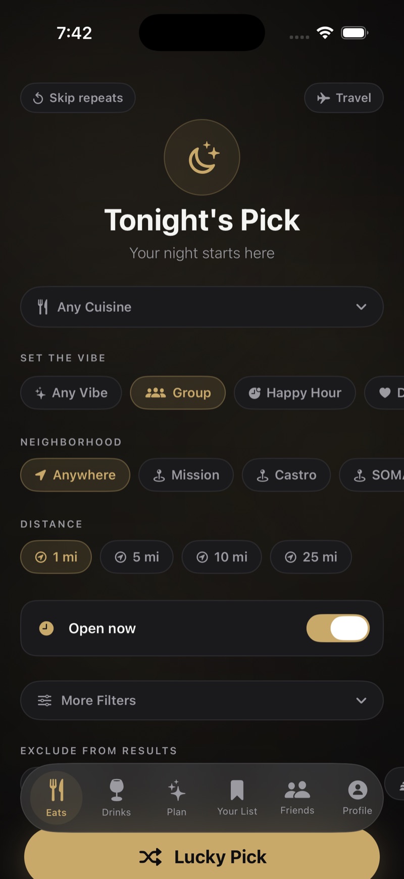 Choosing a vibe in LuckyFork